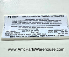 Load image into Gallery viewer, 1972 AMC 304 V8 ENGINE EMISSIONS DECAL AUTO