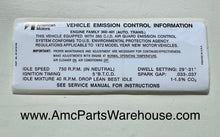 Load image into Gallery viewer, 1972 AMC 360 V8 ENGINE EMISSIONS DECAL AUTO