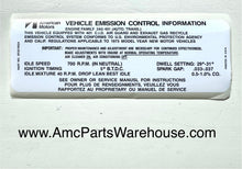 Load image into Gallery viewer, 1973 AMC 401 V8 ENGINE EMISSIONS DECAL AUTO