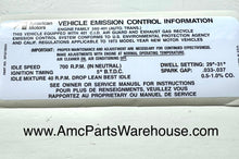 Load image into Gallery viewer, 1973 AMC 401 V8 ENGINE EMISSIONS DECAL AUTO