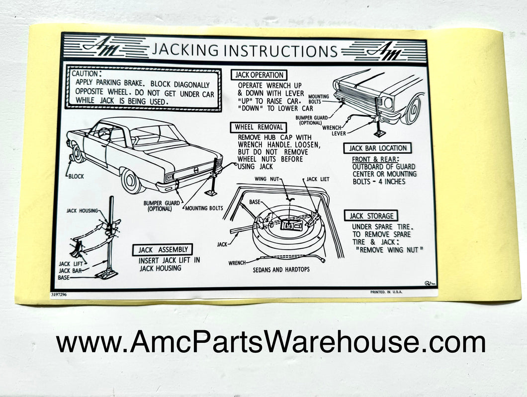 1969 AMC RAMBLER TRUNK JACK INSTRUCTIONS DECAL
