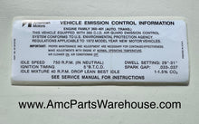 Load image into Gallery viewer, 1972 AMC 360 V8 ENGINE EMISSIONS DECAL AUTO
