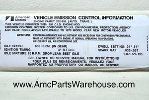 1973 AMC 258 ENGINE EMISSIONS DECAL AUTO