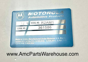 AMC Motorola voltage regulator reproduction tag. R2AM1 1966-68