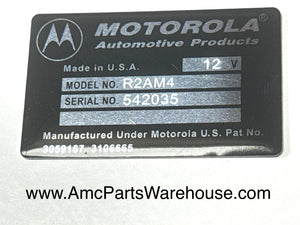 AMC Motorola voltage regulator reproduction tag. R2AM4 1969-70