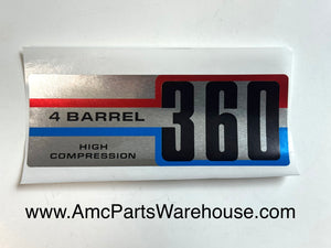 AMC, JEEP Air Cleaner Decal, 360 4-Barrel High Compression